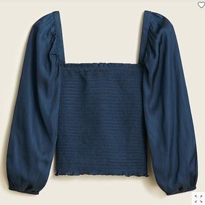 NWT J Crew Squareneck Smocked Featherweight Satin Top blue